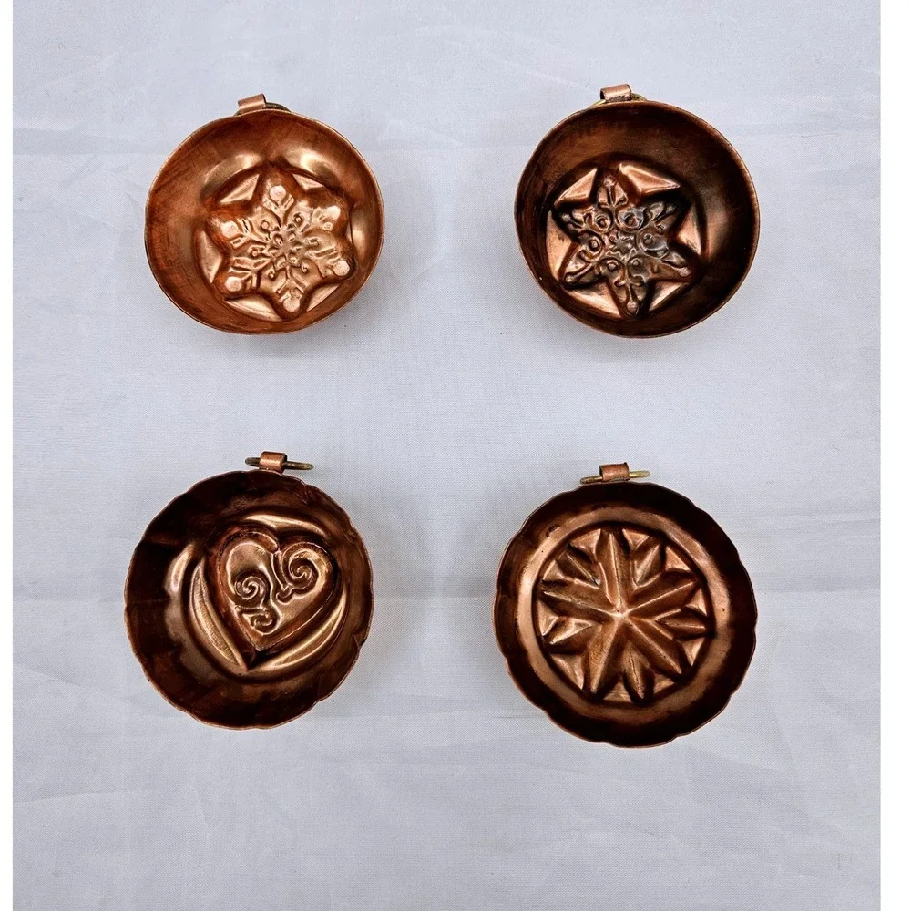 Vintage Copper Mini Jelly Molds Set of 4 Heart Snowflake Star Kitchen Wall Decor